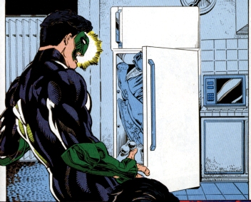 Green Lantern Kyle Radner finds his girlfriend in a refrigerator