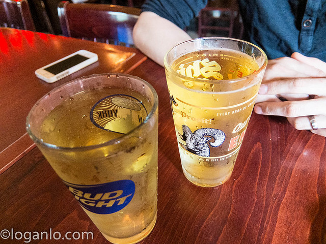 Two beers and my buddy with a wedding ring