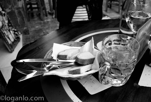 Beer, bread, and wine in Malaga, Spain